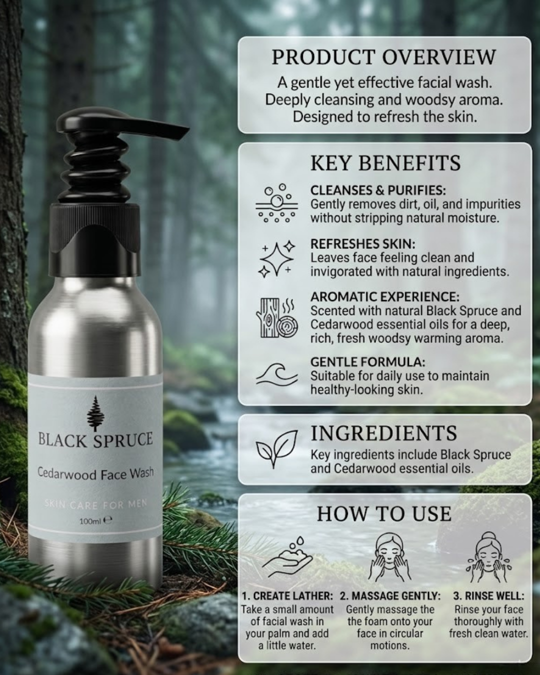 Black Spruce Cedar Facial Wash