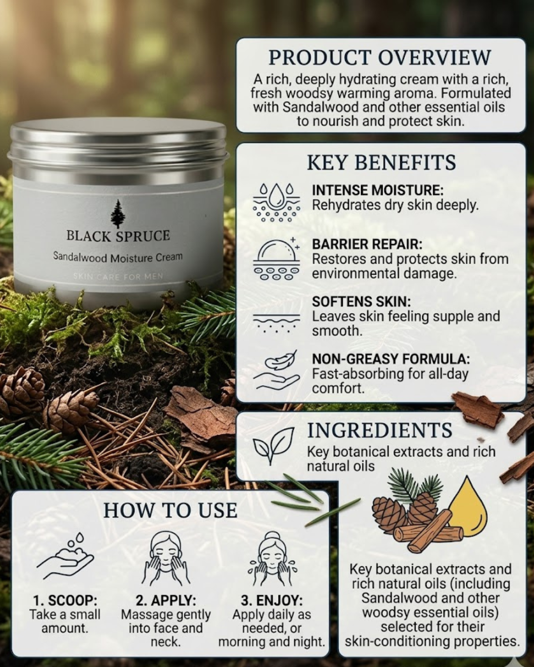 Black Spruce Sandalwood Moisture Cream