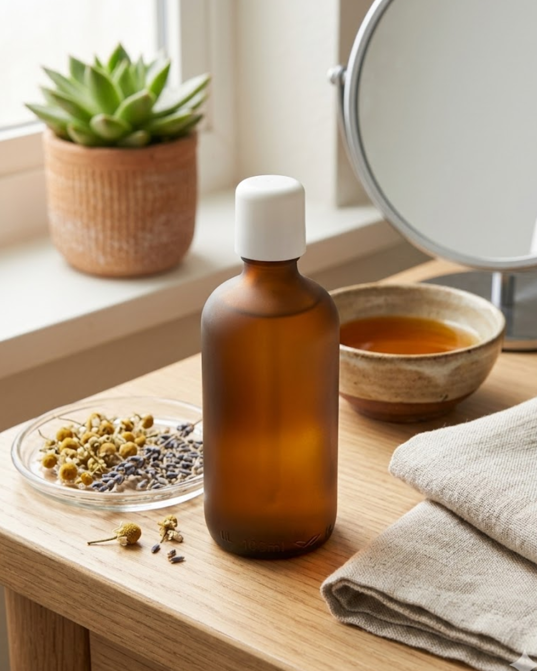 Amber Glass Bottles with White Cap