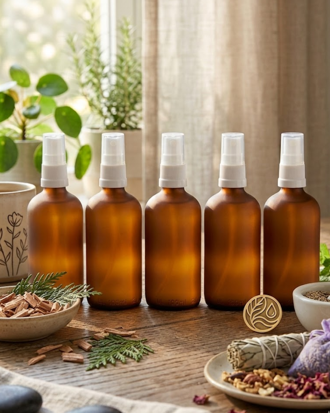 Amber Glass Bottle with Atomiser Top