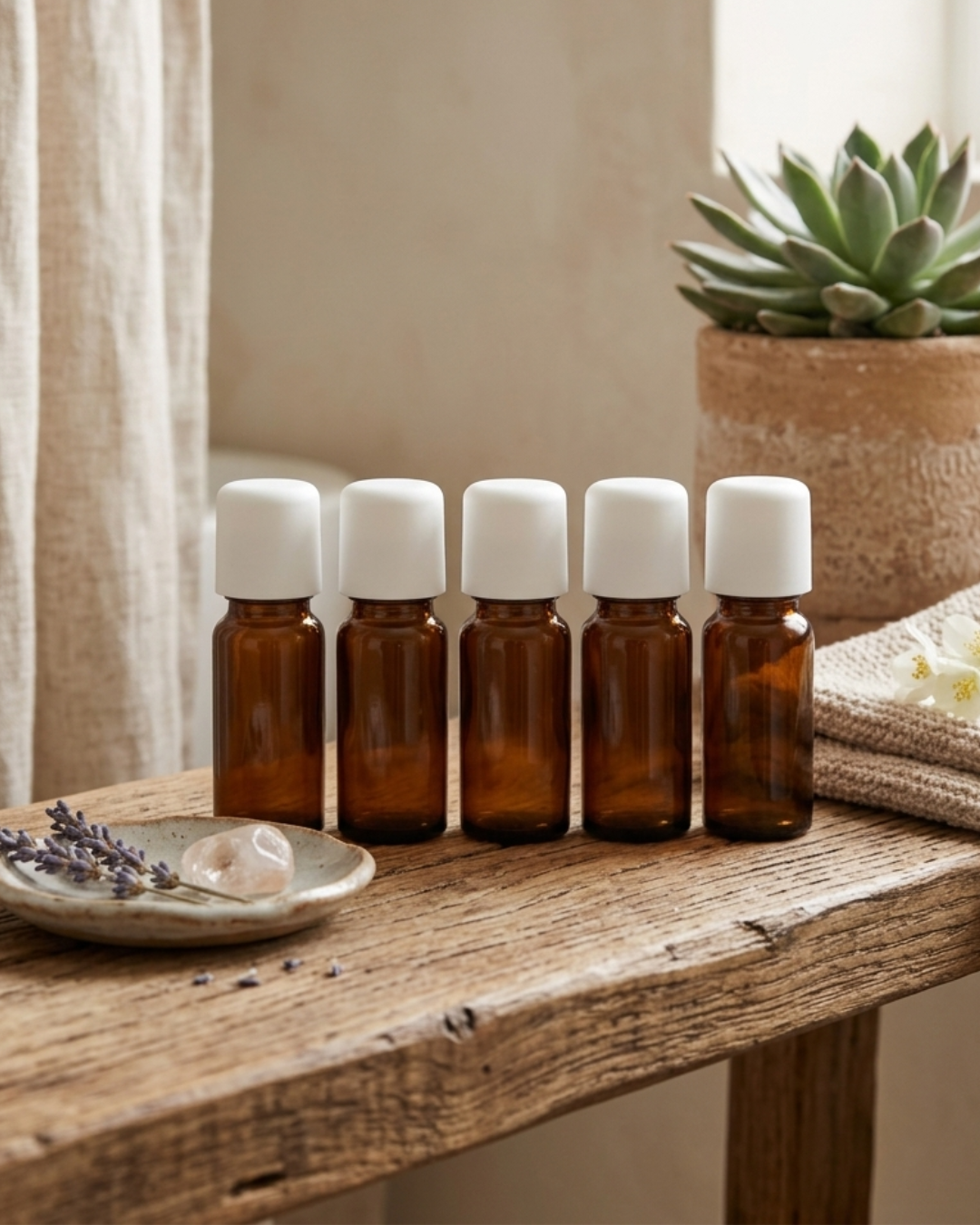 Amber Glass Bottles with White Cap