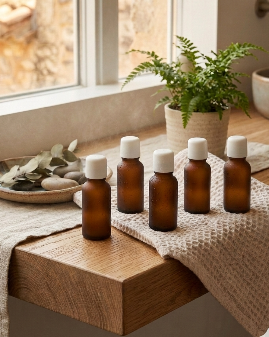 Amber Glass Bottles with White Cap