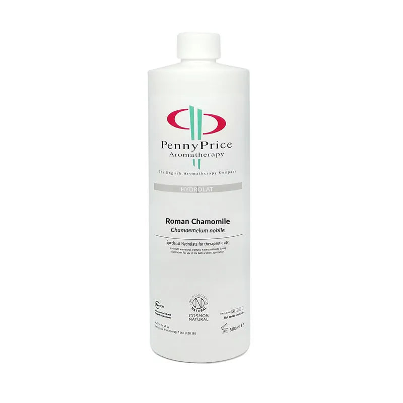 100ml Aluminium bottle with white spray lid and clear over cap, labelled Roman Chamomile, Chamaemelum nobile, hydrolat.